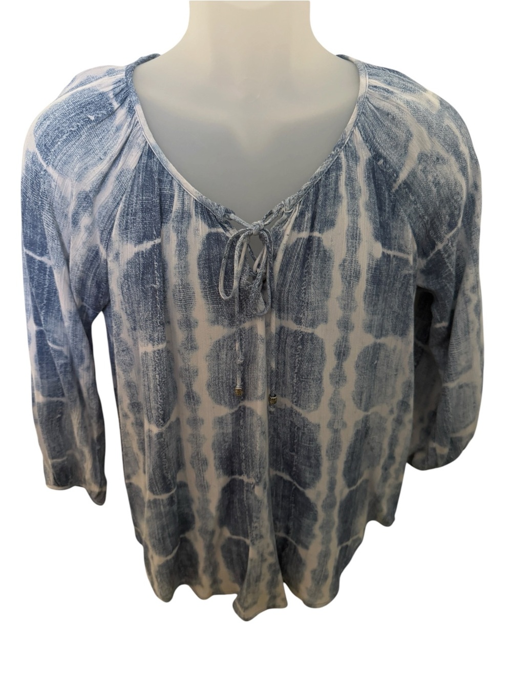 Lovestitch Love Stitch Light Blue & White Tie-Dye Peasant Blouse Women S Small